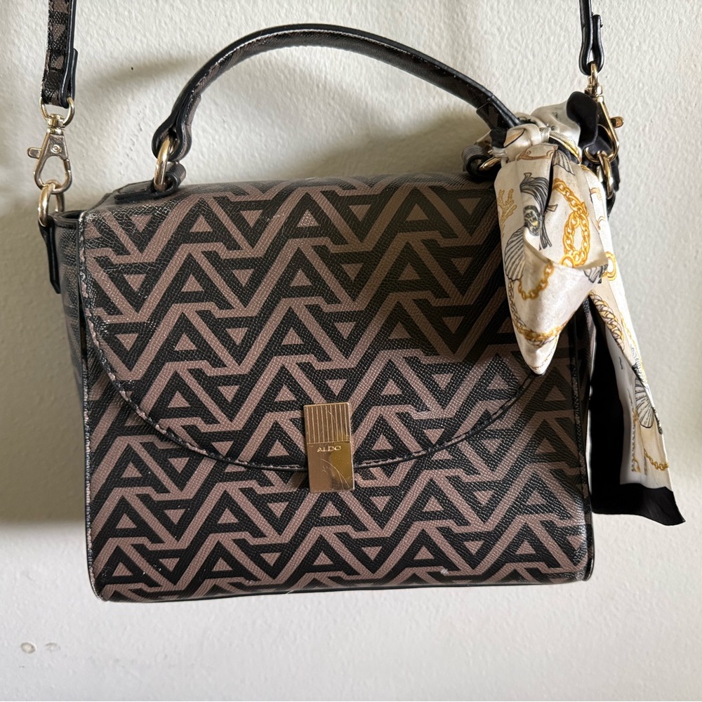 Aldo Geometric Black and Brown Satchel